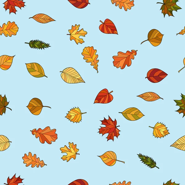 Abstract vector doodle herfst bladeren naadloos patroon — Stockvector