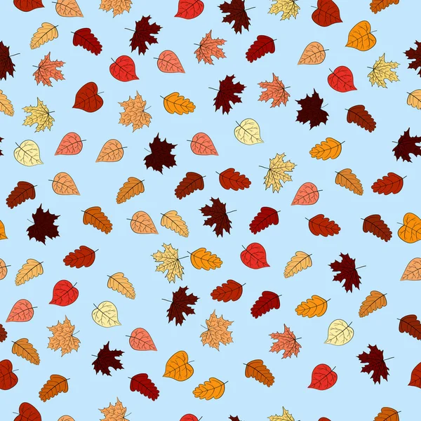 Abstract vector doodle autumn leaves seamless pattern — Stock Vector