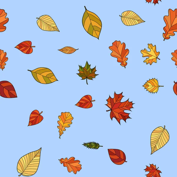 Abstrakte Vektor Doodle Herbst Blätter Nahtlose Muster — Stockvektor