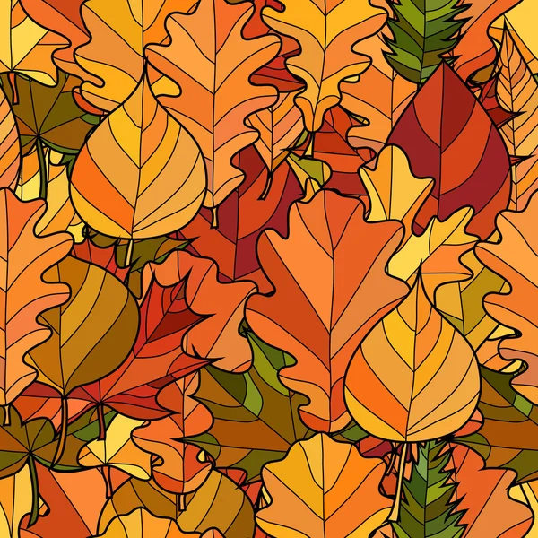 Abstracte doodle herfstbladeren naadloze patroon — Stockvector