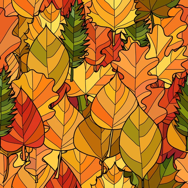 Abstracte doodle herfstbladeren naadloze patroon — Stockvector