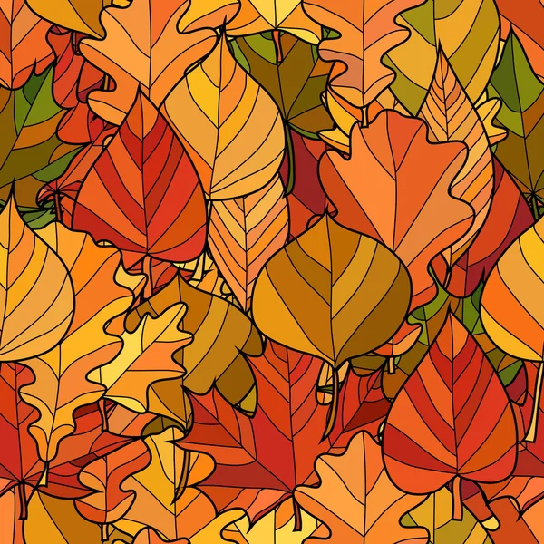 Abstrato doodle outono folhas sem costura padrão — Vetor de Stock