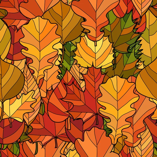 Abstract doodle autumn leaves seamless pattern — Stock Vector