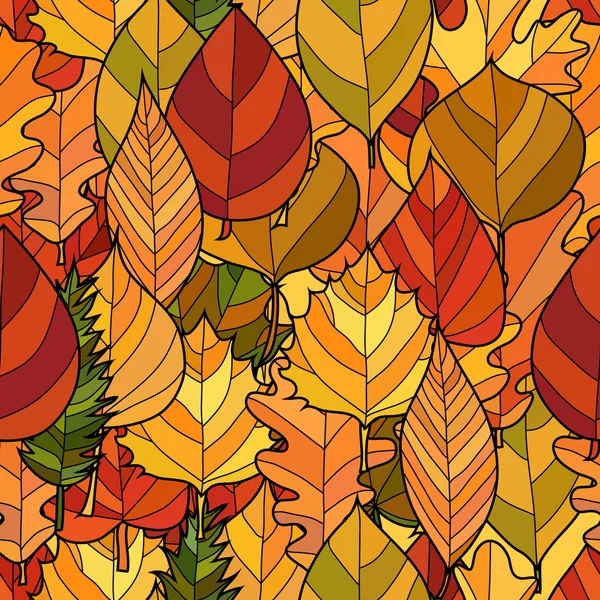 Abstract doodle autumn leaves seamless pattern — Stock Vector