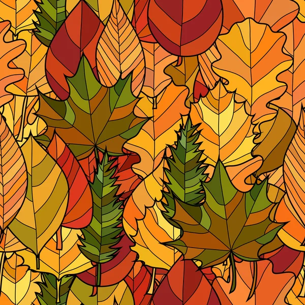 Abstracte doodle herfstbladeren naadloze patroon — Stockvector