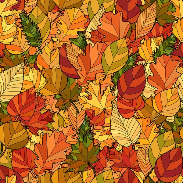 Abstract doodle autumn leaves seamless pattern — Stock Vector