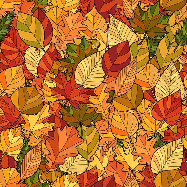 Abstracte doodle herfstbladeren naadloze patroon — Stockvector