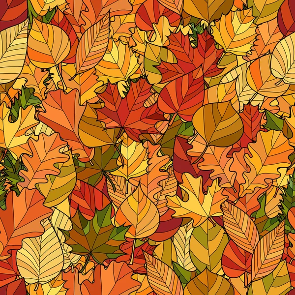 Abstrato doodle outono folhas sem costura padrão —  Vetores de Stock