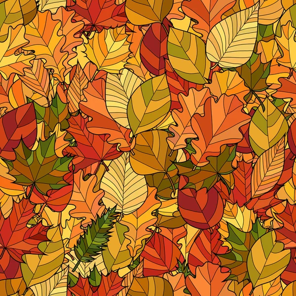 Astratto scarabocchio autunno foglie modello senza soluzione di continuità — Vettoriale Stock