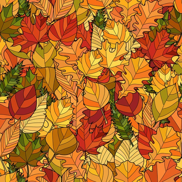 Abstract doodle autumn leaves seamless pattern — Stock Vector