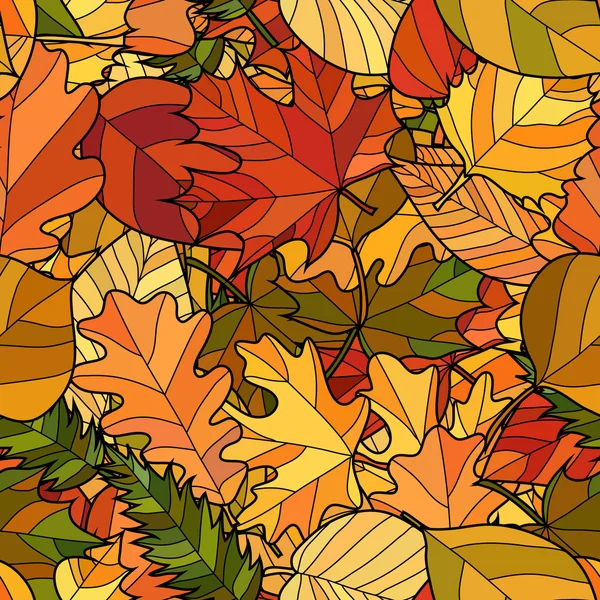 Abstract vector doodle autumn leaves seamless pattern — Stock Vector