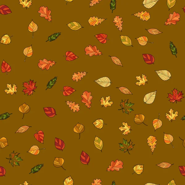 Abstrato vetor doodle outono folhas sem costura padrão — Vetor de Stock