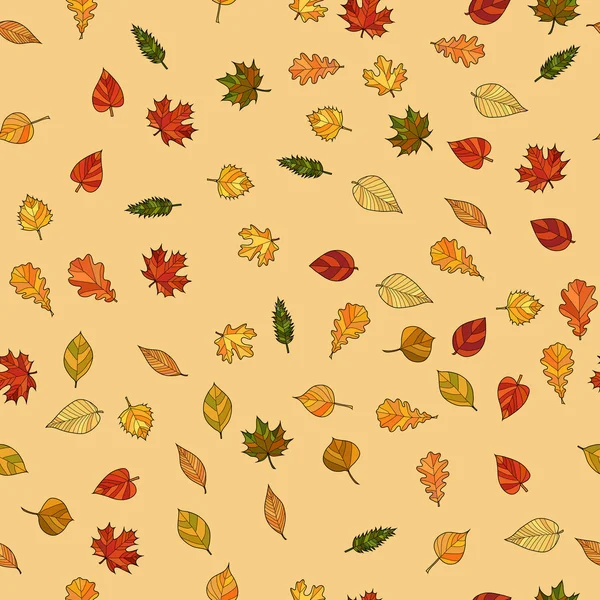 Abstract vector doodle autumn leaves seamless pattern — Stock Vector