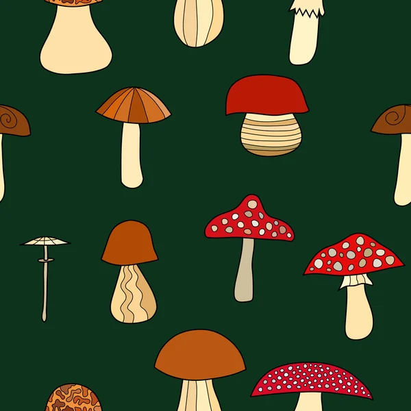 抽象矢量涂鸦蘑菇无缝模式 — 图库矢量图片