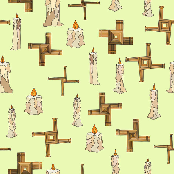 vector imbolc seamless with candles and brigid cross