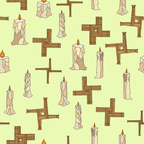 vector imbolc seamless with candles and brigid cross