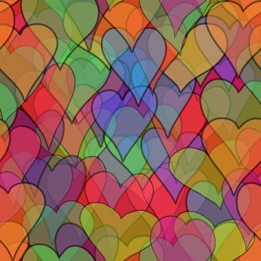 soyut vektör Sevgililer doodle yürekleri - kesintisiz renkli kırmızı, turuncu, sarı, yeşil, mavi, mor ve menekşe