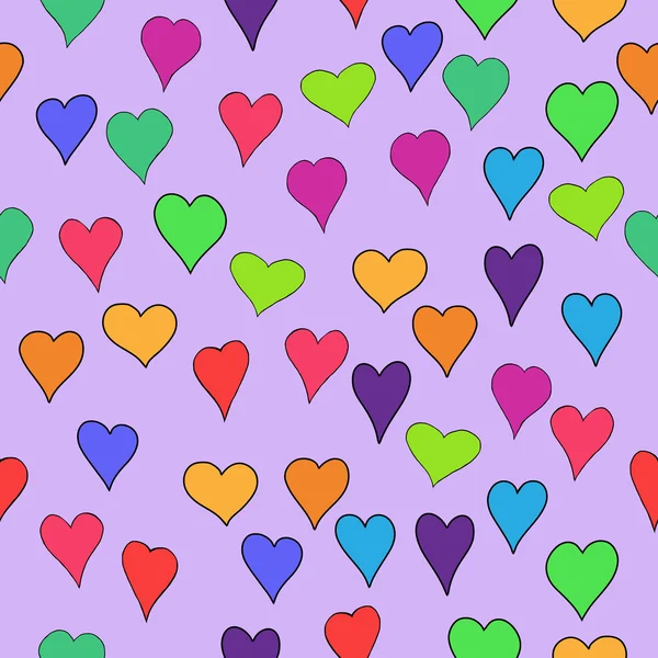 Abstract vector gekleurde Valentijn naadloos met doodle hearts - rood, oranje, geel, groen, blauw, paars en violet — Stockvector