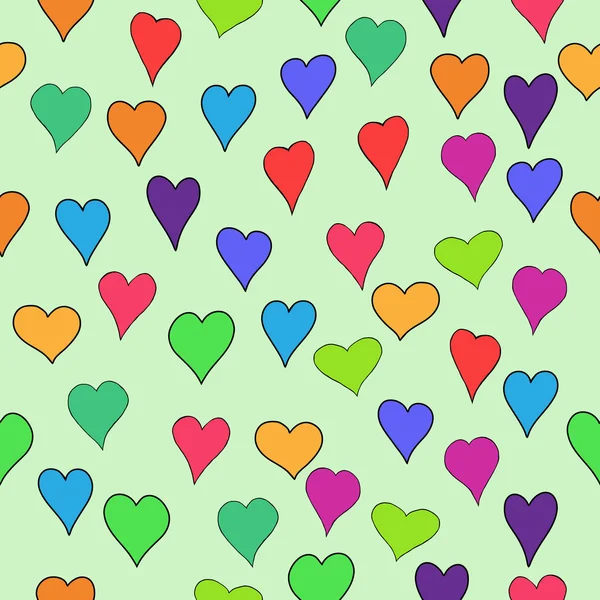 Streszczenie wektor kolorowe valentine bezszwowe z serca doodle - czerwony, pomarańczowy, żółty, zielony, niebieski, fioletowy i fiolet — Wektor stockowy