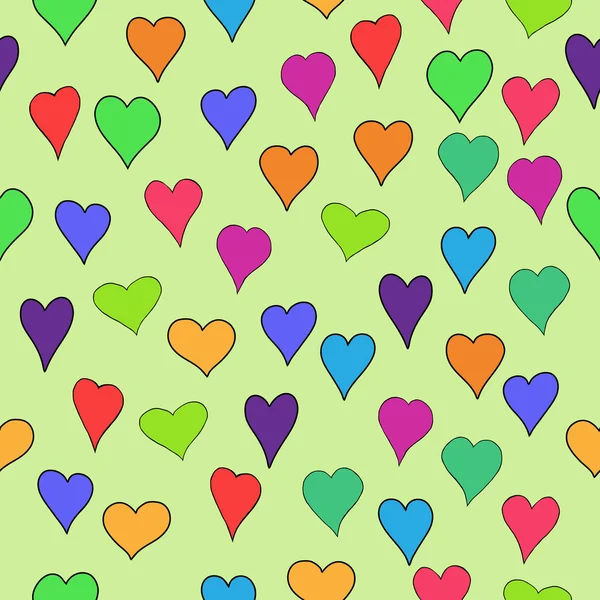 Streszczenie wektor kolorowe valentine bezszwowe z serca doodle - czerwony, pomarańczowy, żółty, zielony, niebieski, fioletowy i fiolet — Wektor stockowy