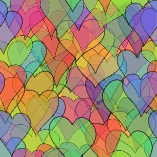 Abstract vector gekleurde Valentijn naadloos met doodle hearts - rood, oranje, geel, groen, blauw, paars en violet — Stockvector