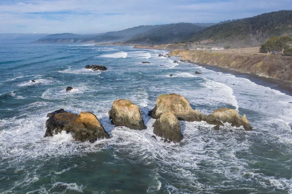 Les Eaux Froides Océan Pacifique Jettent Sur Littoral Rocheux Nord — Photo