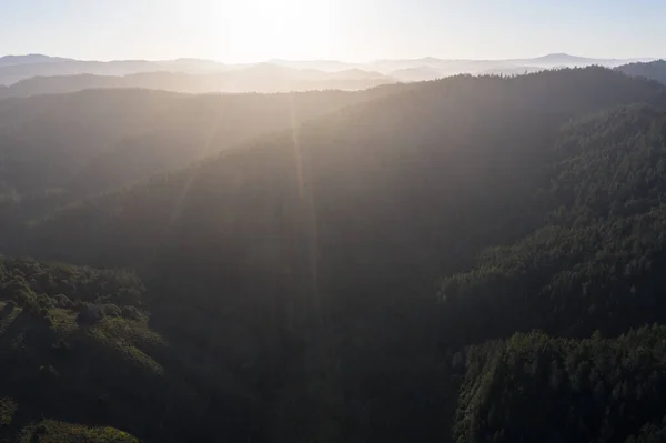 Sole Del Mattino Sorge Montagne Valli Ricoperte Foreste Mendocino California — Foto Stock