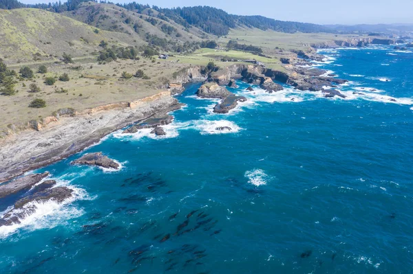太平洋は美しい日にメンドシーノの北カリフォルニアの険しい岩の多い海岸を満たしています この地域は 風光明媚な山々 海岸線で知られています — ストック写真