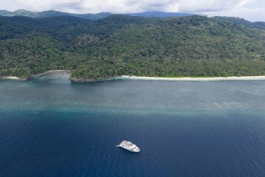 Endonezya 'nın Banda Denizi' ndeki uzak tropikal bir adanın deniz kıyılarında küçük bir tekne sürükleniyor. Bu bölge ve küçük adaları muhteşem deniz biyolojik çeşitliliğine ev sahipliği yapar..