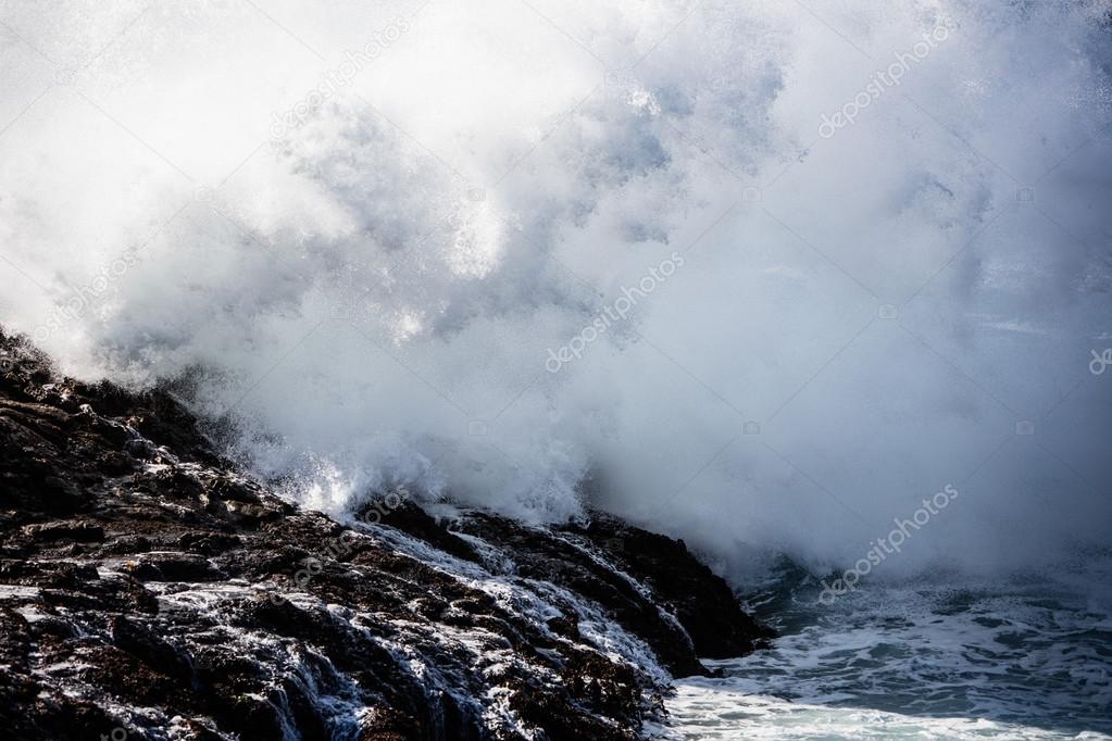 Explosive Wave and Rocky Shoreline