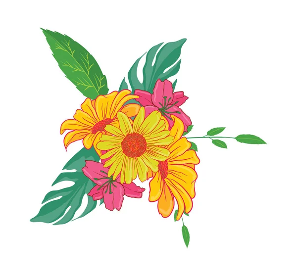 Güzel Vektör Çiçek Yaprakları Grafikleri Zarif Çiçeklerle Renkli Resimlerle Ayarlayın — Stok Vektör