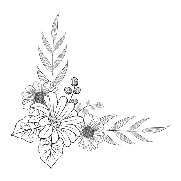 Ősz Nyár Virág Lombozat Dekoratív Kézi Döntetlen Doodle Egy Szín — Stock Vector