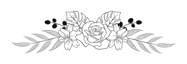 Otoño Verano Flor Follaje Decorativo Mano Dibujar Doodle Color Monocromo — Archivo Imágenes Vectoriales