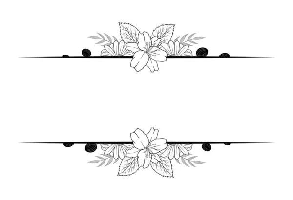 モノクローム手描き花の葉の境界線の装飾タイトルの結婚式の招待状と任意の装飾カードのための最高の装飾 — ストックベクタ