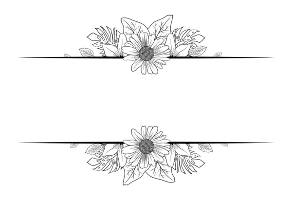 Monocromo Mano Dibujar Flor Follaje Flor Borde Ornamento Decorativo Mejor — Archivo Imágenes Vectoriales