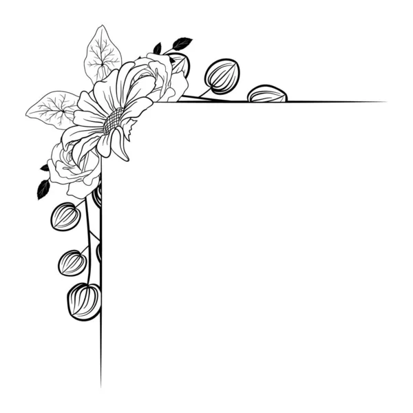 Monochrome Main Dessiner Fleur Feuillage Fleur Bordure Ornement Décoratif Meilleur — Image vectorielle