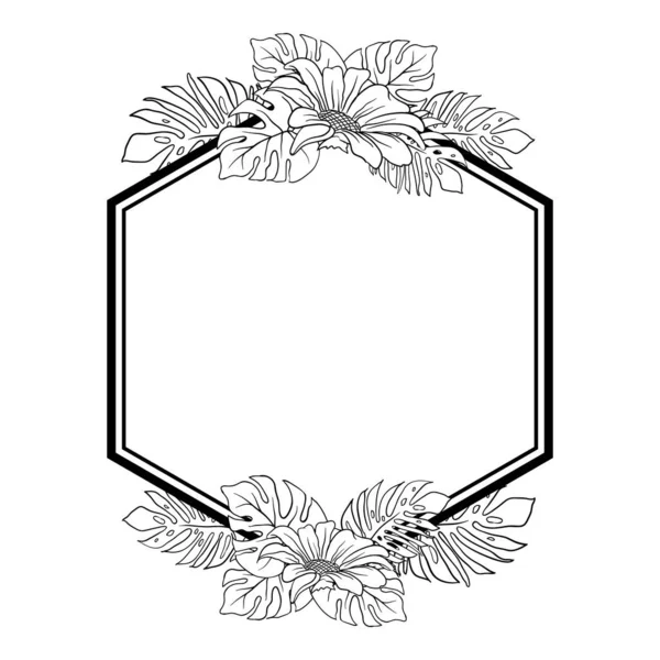 모노크롬 타이틀 초대장 장식인 꽃무늬 그린다 — 스톡 벡터