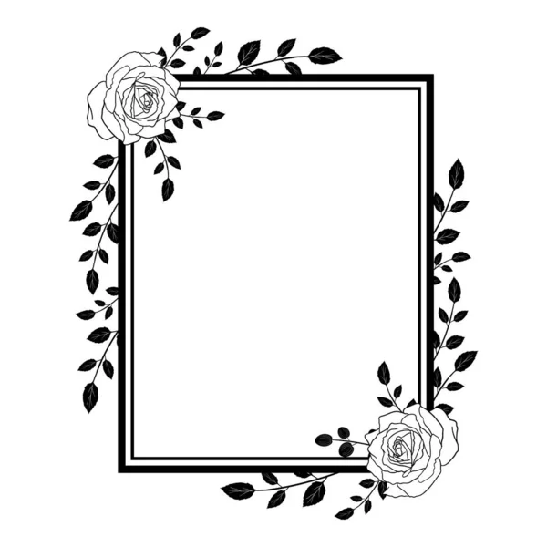 モノクローム手描き花の葉の境界線の装飾タイトルの結婚式の招待状と任意の装飾カードのための最高の装飾 — ストックベクタ