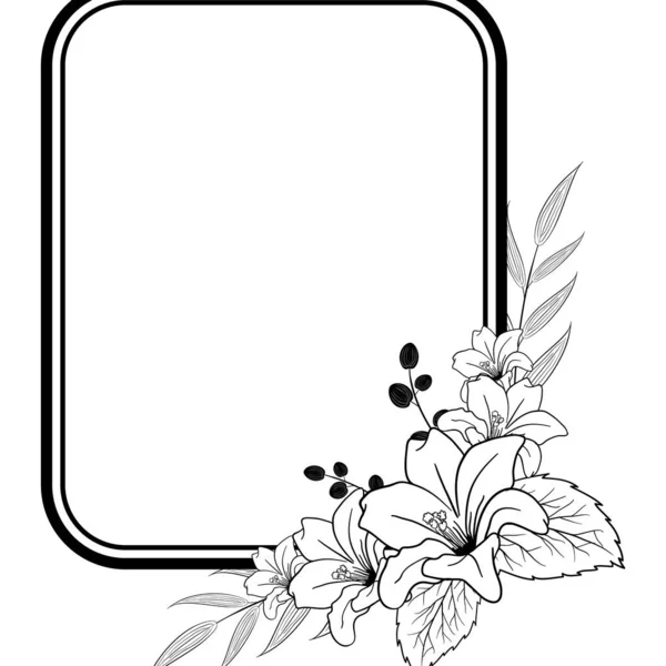 Monocromo Mano Dibujar Flor Follaje Flor Borde Ornamento Decorativo Mejor — Archivo Imágenes Vectoriales