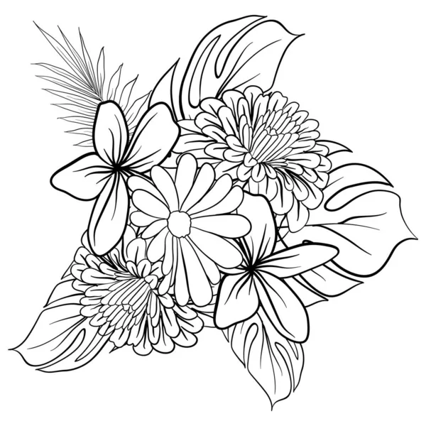Gyönyörű Lombozat Virágkeret Szöveg Elválasztó Elegáns Virágos Levelek Monokróm Illusztráció — Stock Vector