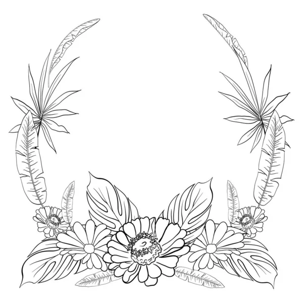 Hermoso Divisor Texto Marco Floral Follaje Con Elegantes Flores Hojas — Archivo Imágenes Vectoriales