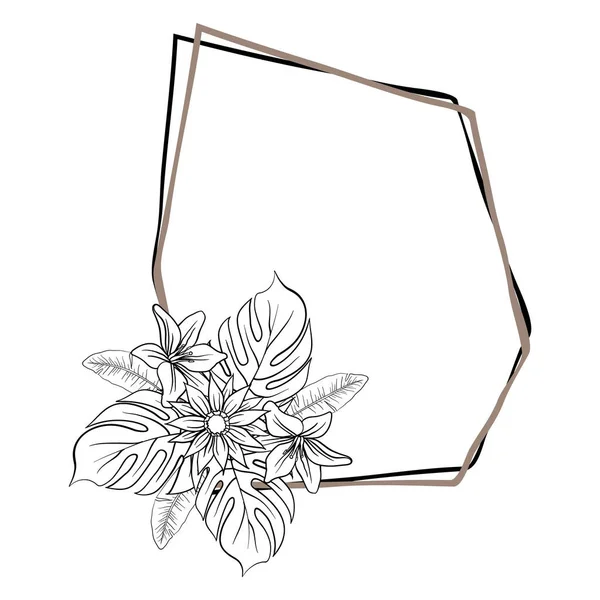 Piękny Foliage Floral Frame Text Divider Eleganckim Kwiatowym Liści Monochromatycznej — Wektor stockowy