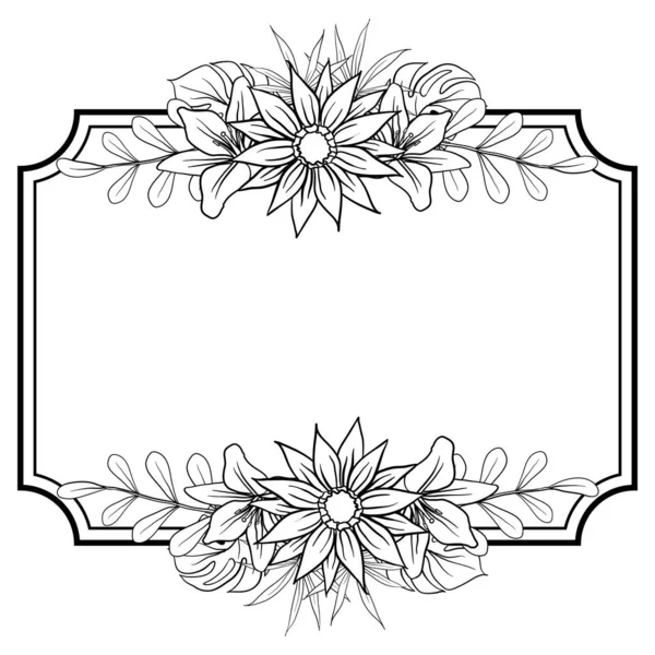 Piękny Foliage Floral Frame Text Divider Eleganckim Kwiatowym Liści Monochromatycznej — Wektor stockowy