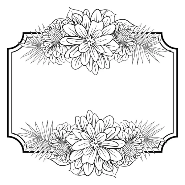 Piękny Foliage Floral Frame Text Divider Eleganckim Kwiatowym Liści Monochromatycznej — Wektor stockowy