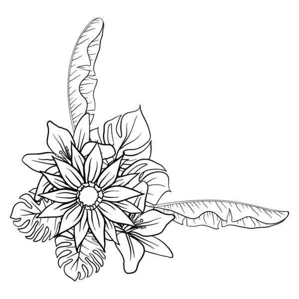Belle Feuille Floral Frame Text Divider Avec Élégant Floral Feuilles — Image vectorielle