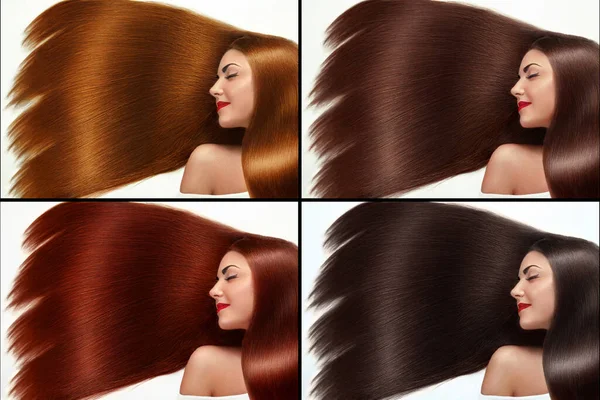 不同的头发 不同的头发 不同的颜色 美丽的女人 有着华丽的长发 平整的发型 小贴士 — 图库照片