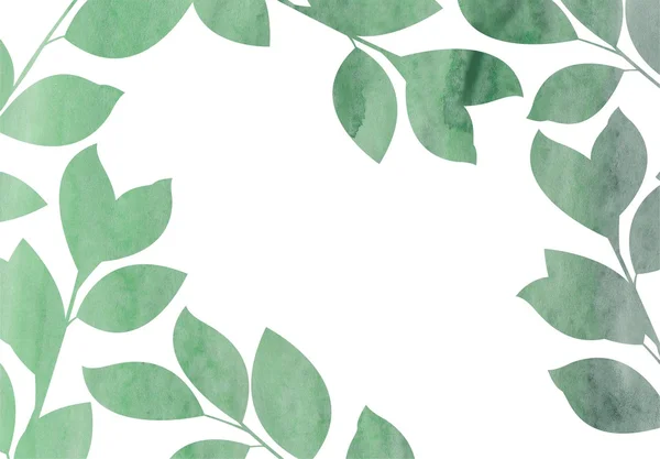 Aquarelle vert feuilles cadre arrière-plan — Photo
