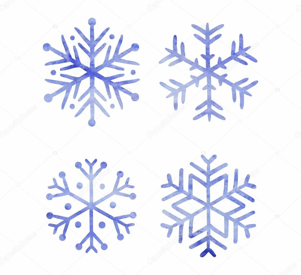 Blue snowflakes set isolated on white background