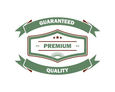 Yaşlanma etkisi ve çizikleri olan kurdeleli Grunge etiket pankartı. Markanın vektör illüstrasyonu, kalite.