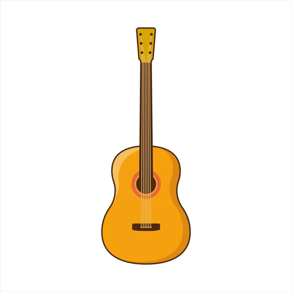 Akustik klasik gitar. Düz biçimli vektör illüstrasyonu, çizgi sanatı. Beyaz izole arkaplan
